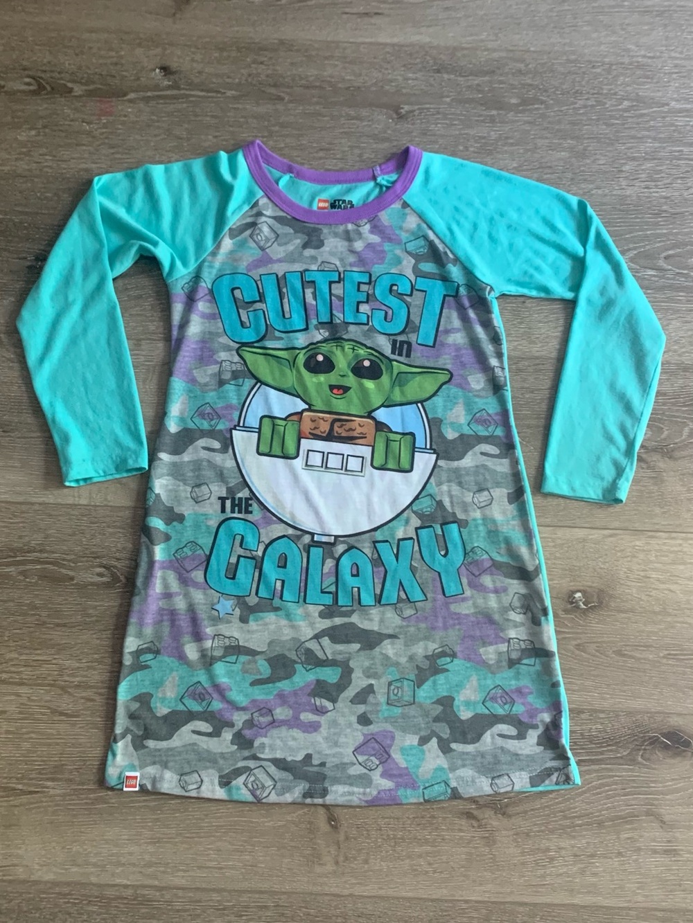 LEGO Girls 'Cutest in the Galaxy' Nightgown - Teal, Purple, Gray Size 7/8